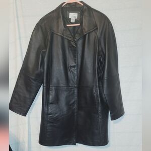 Womens Black Leather Coat Large